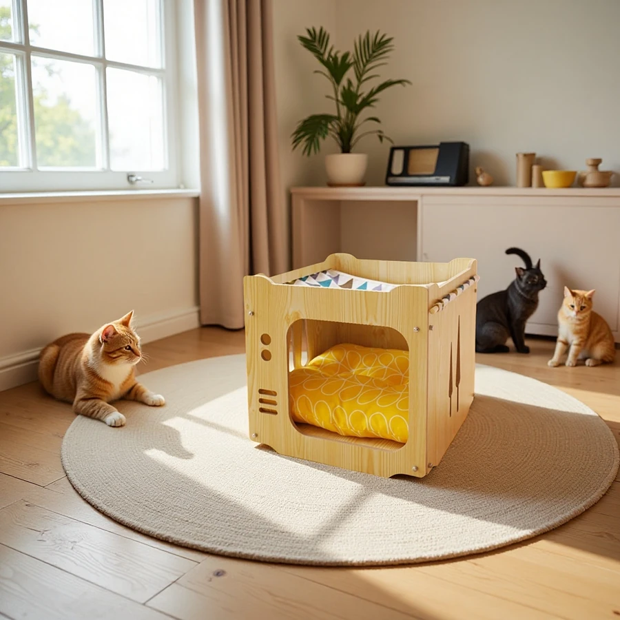 Wholesale Luxury Wooden Cat House, Stackable Modular Cat Nest for Multi-Cat Homes