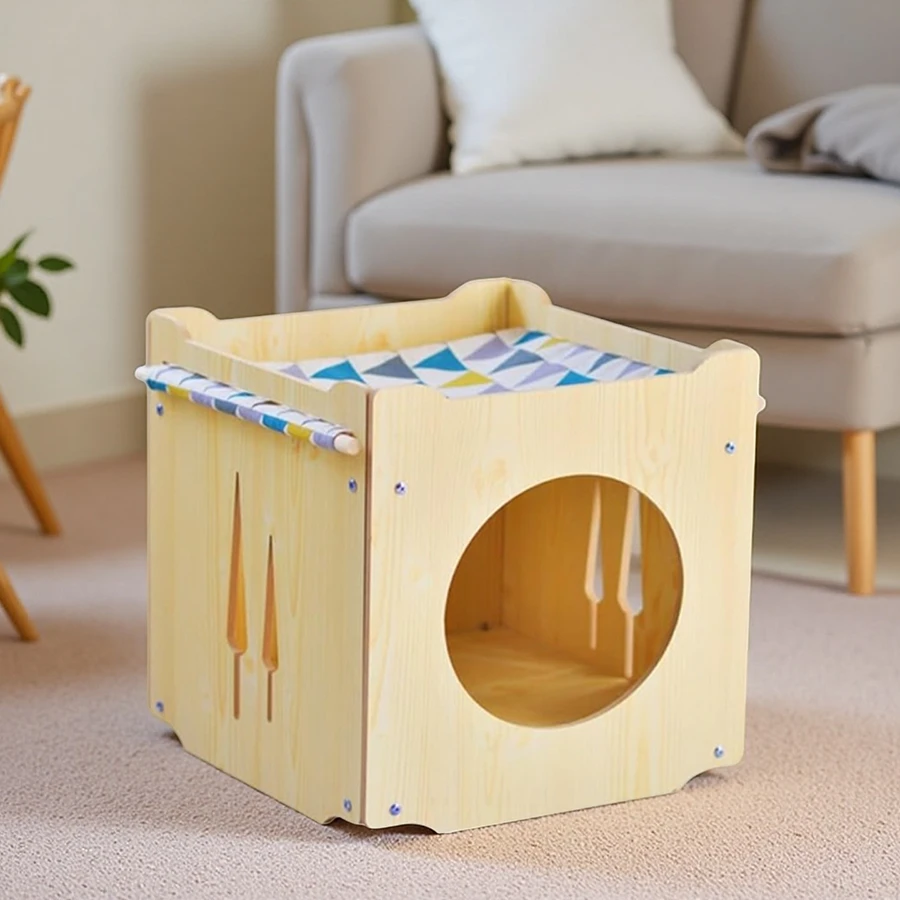 Wholesale Luxury Wooden Cat House, Stackable Modular Cat Nest for Multi-Cat Homes