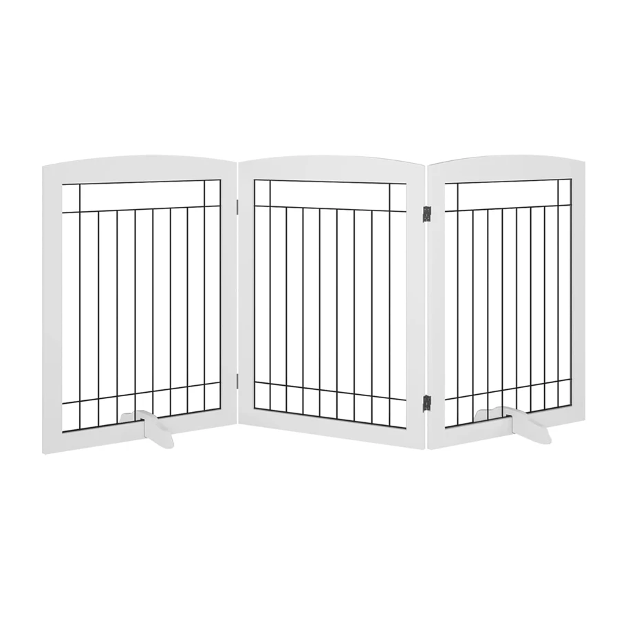 Wholesale Freestanding Foldable Dog Gate, Indoor Pet Puppy Safety Fence, No-Assembly Wooden Dog Gate