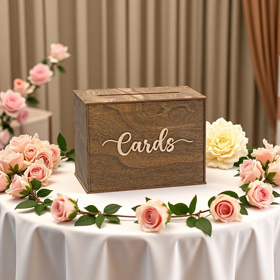 Custom Wooden Wedding Card Box for Reception - Birthday Party Card Holder with Personalized Engraving