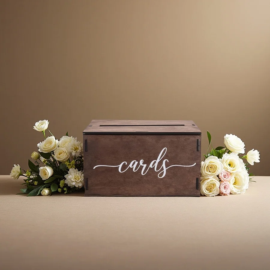 Custom Wooden Wedding Card Box with Slot, for Wedding Gifts & Money