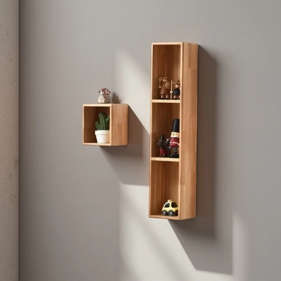 Custom Solid Wood Wall-Mounted Display Shelf, Floating Wall Mounted Wooden Organizer