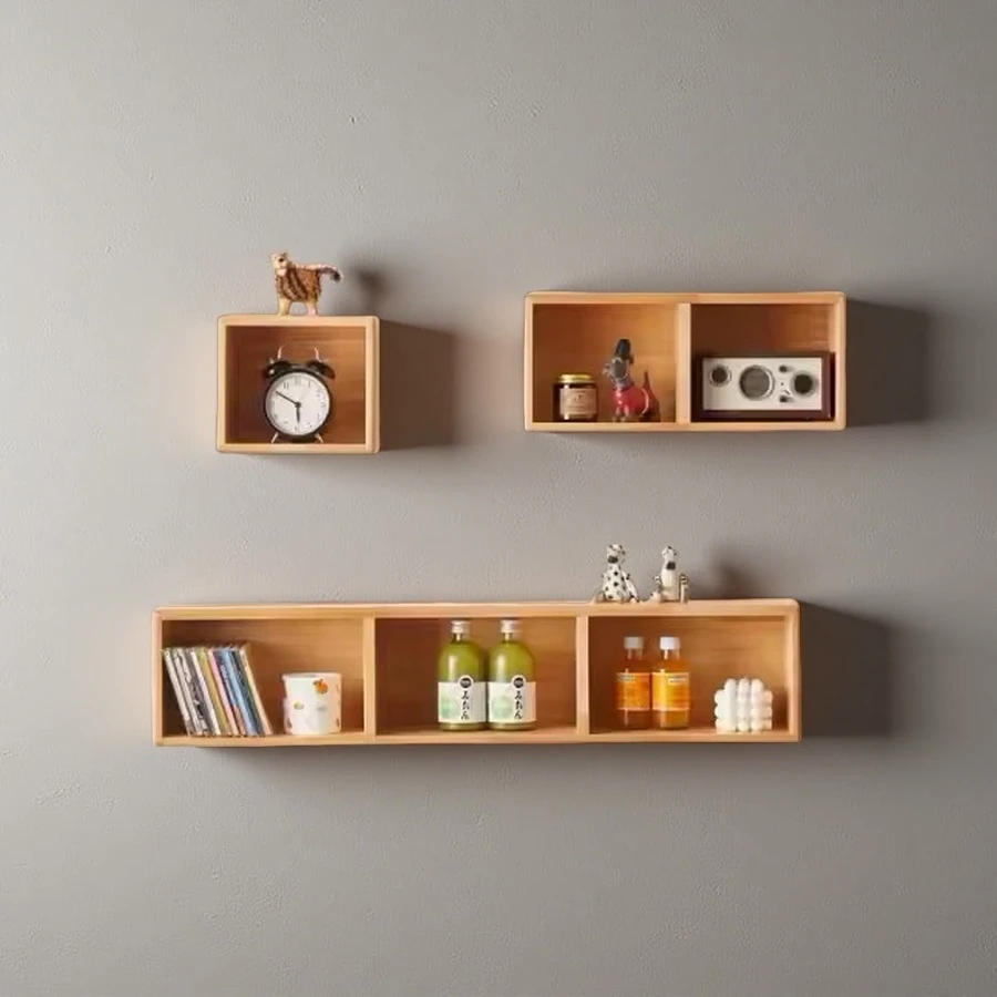Custom Solid Wood Wall-Mounted Display Shelf, Floating Wall Mounted Wooden Organizer