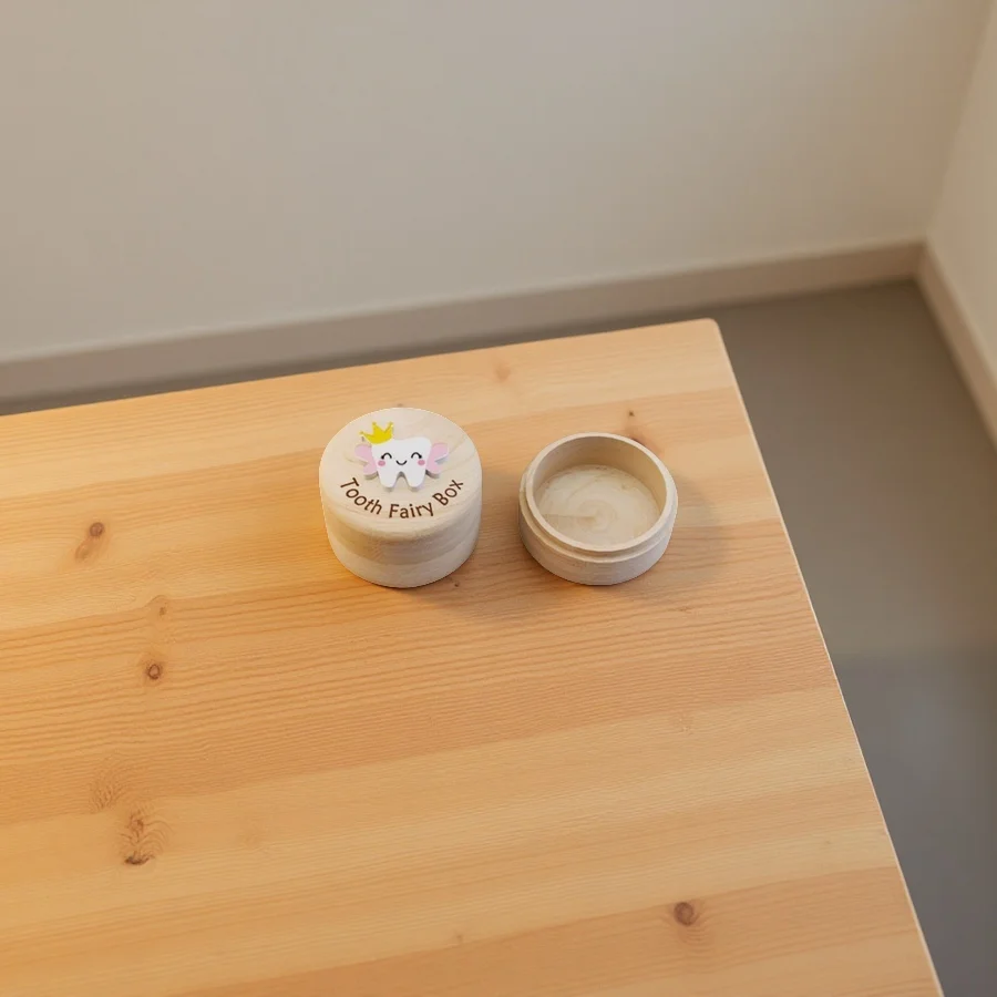 Wholesale Wooden Tooth Fairy Box, Personalized Round Wooden Baby Teeth Box
