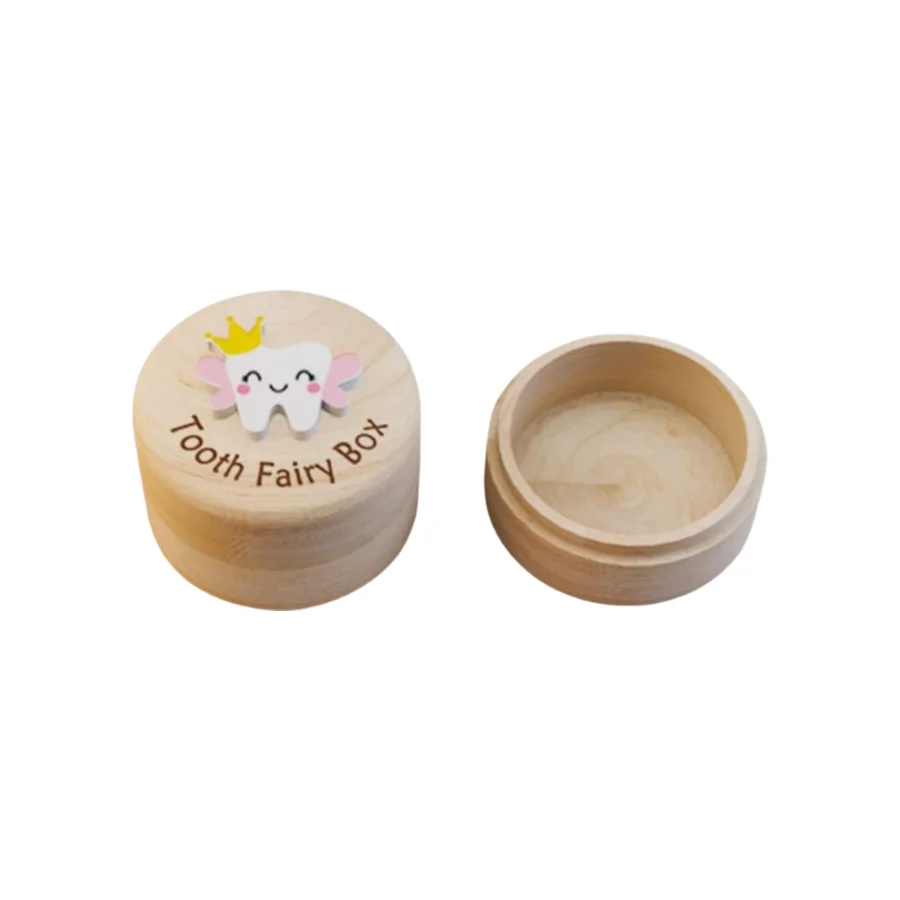 Wholesale Wooden Tooth Fairy Box, Personalized Round Wooden Baby Teeth Box