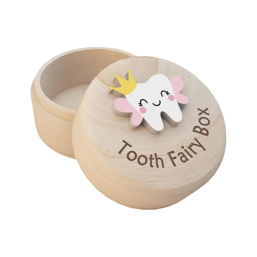 Wholesale Wooden Tooth Fairy Box, Personalized Round Wooden Baby Teeth Box