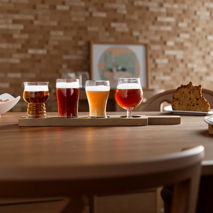 Wholesale Rustic Wooden Tray Brown Solid Wood Beer Cup Holder