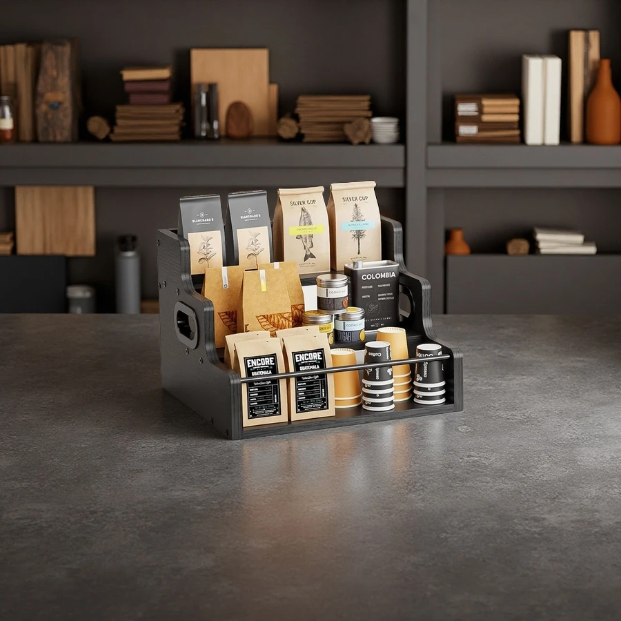 Wholesale Liquor Bottle Display Shelf, Coffee Storage Organizer, 3 Step Countertop Liquor Wine Rack