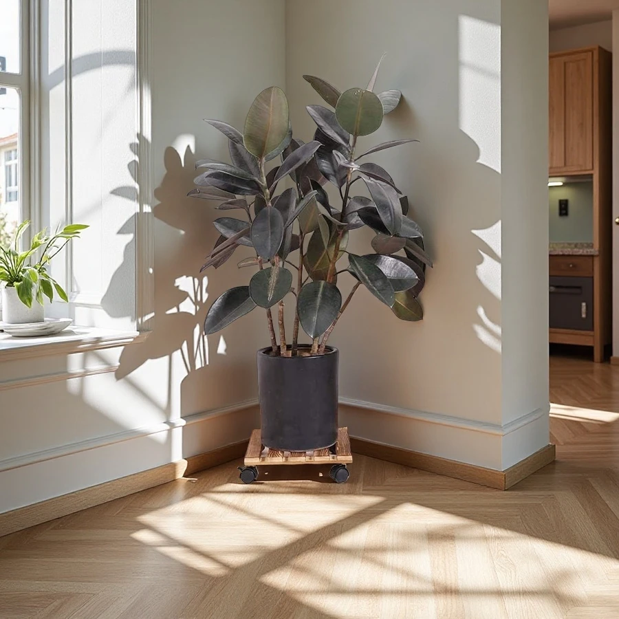 Wholesale Small Wooden Plant Caddy, Plant Stand with Lockable Wheels