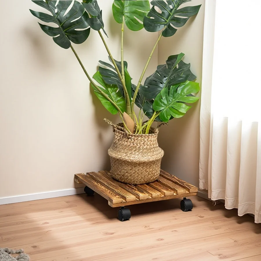 Wholesale Small Wooden Plant Caddy, Plant Stand with Lockable Wheels