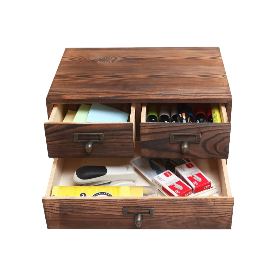 Wholesale Wooden Desk Organizer, Wood Desktop Storage Cabinet with 3 Drawers