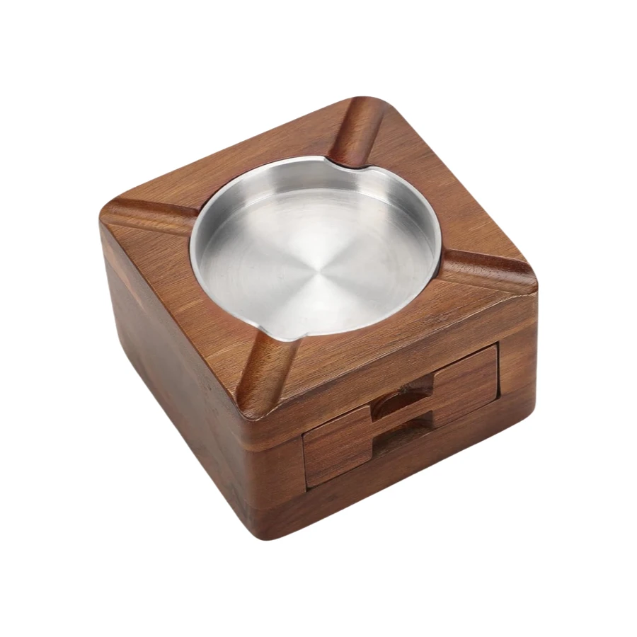 Wholesale Wooden Square Ashtray with Cigar Accessories Drawer - Ideal for Bars & Lounges