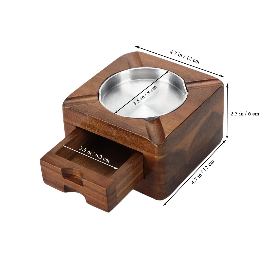 Wholesale Wooden Square Ashtray with Cigar Accessories Drawer - Ideal for Bars & Lounges