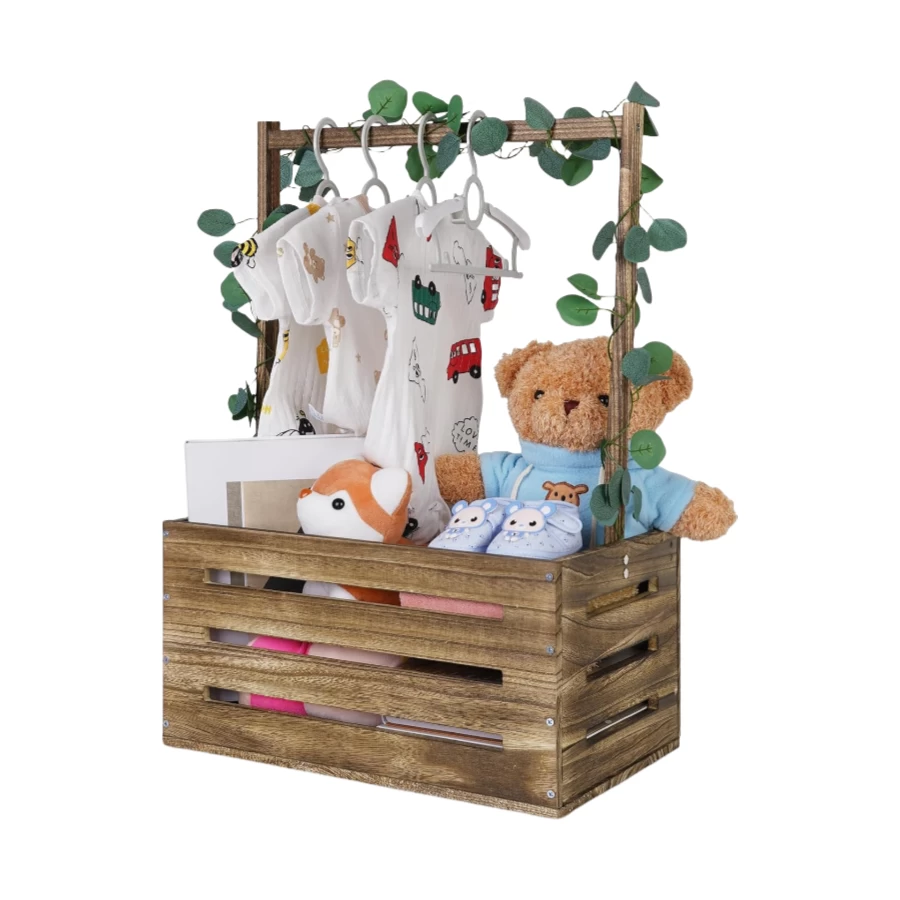 China Wholesale Wooden Baby Shower Crate, Storage Basket with Handle, Newborn Welcome Gift Basket manufacturer