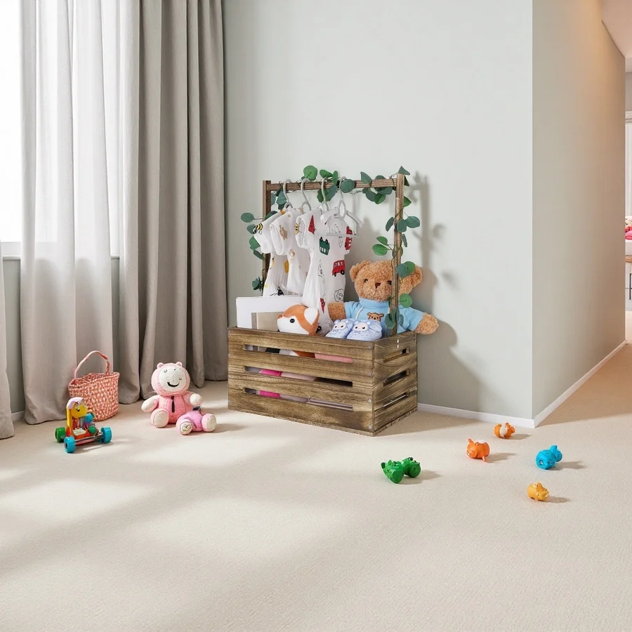 Wholesale Wooden Baby Shower Crate, Storage Basket with Handle, Newborn Welcome Gift Basket