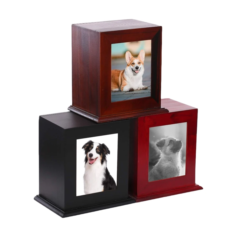 Wholesale Wood Pet Urn with Photo Frame, Pets Ashes Box Memorial Box for Animal Ashes