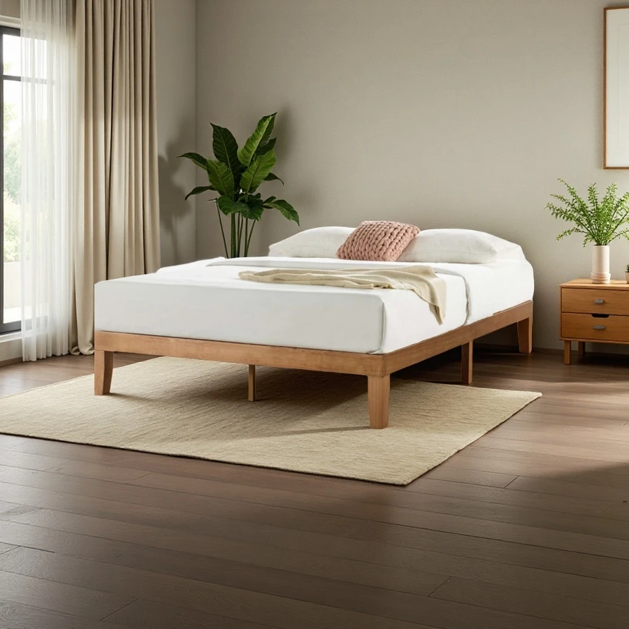 Wholesale Solid Wood Bed Frame, Queen Size Bed Base, Luxury Modern Wooden Double Bed