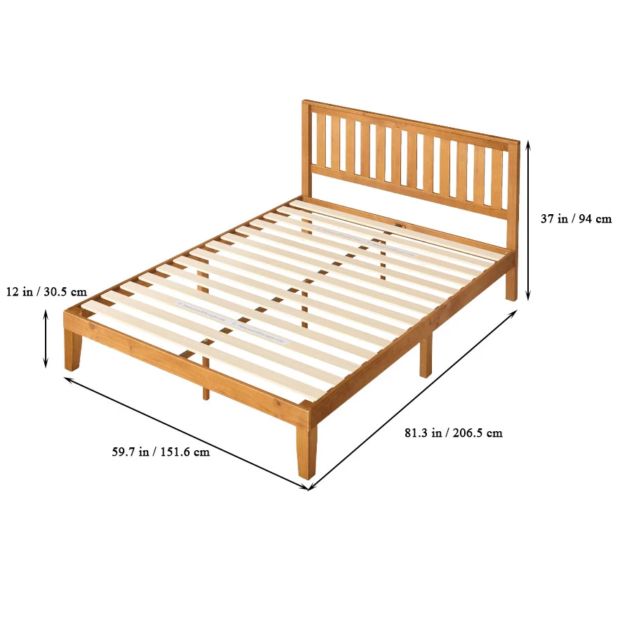 Wholesale Solid Wood Platform Bed with Headboard, Wood Slat Support