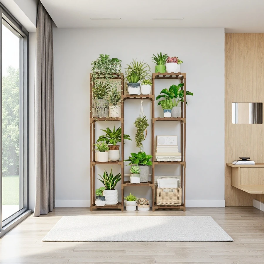 Wholesale Wooden Plant Stand Indoor Outdoor, Large Plant Rack for Multiple Plants