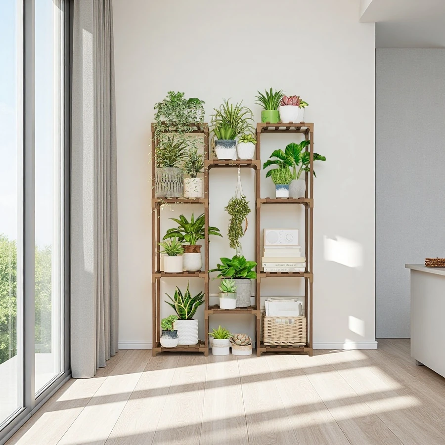 Wholesale Wooden Plant Stand Indoor Outdoor, Large Plant Rack for Multiple Plants