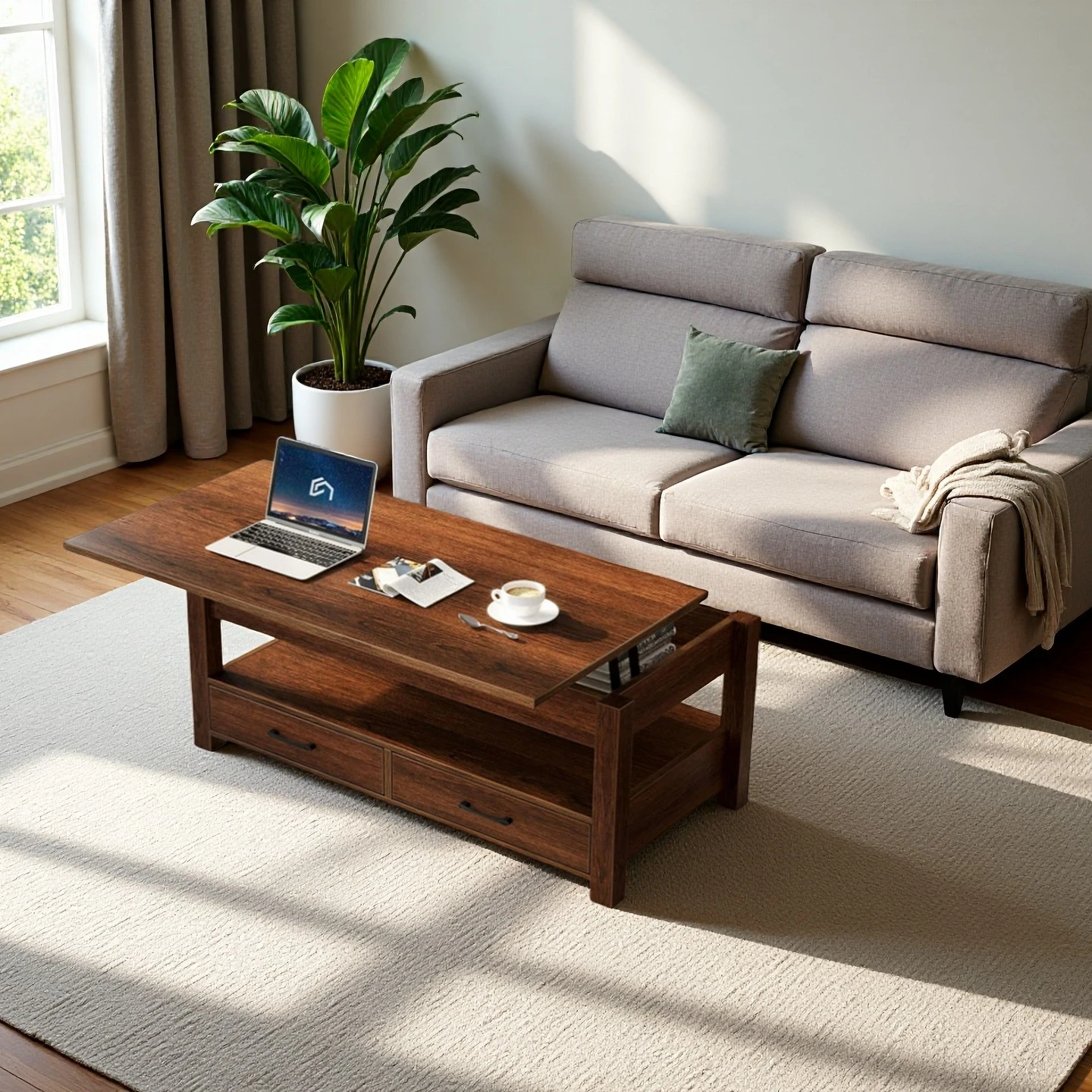 Customed Lift Top Coffee Table with Drawers and Hidden Compartment