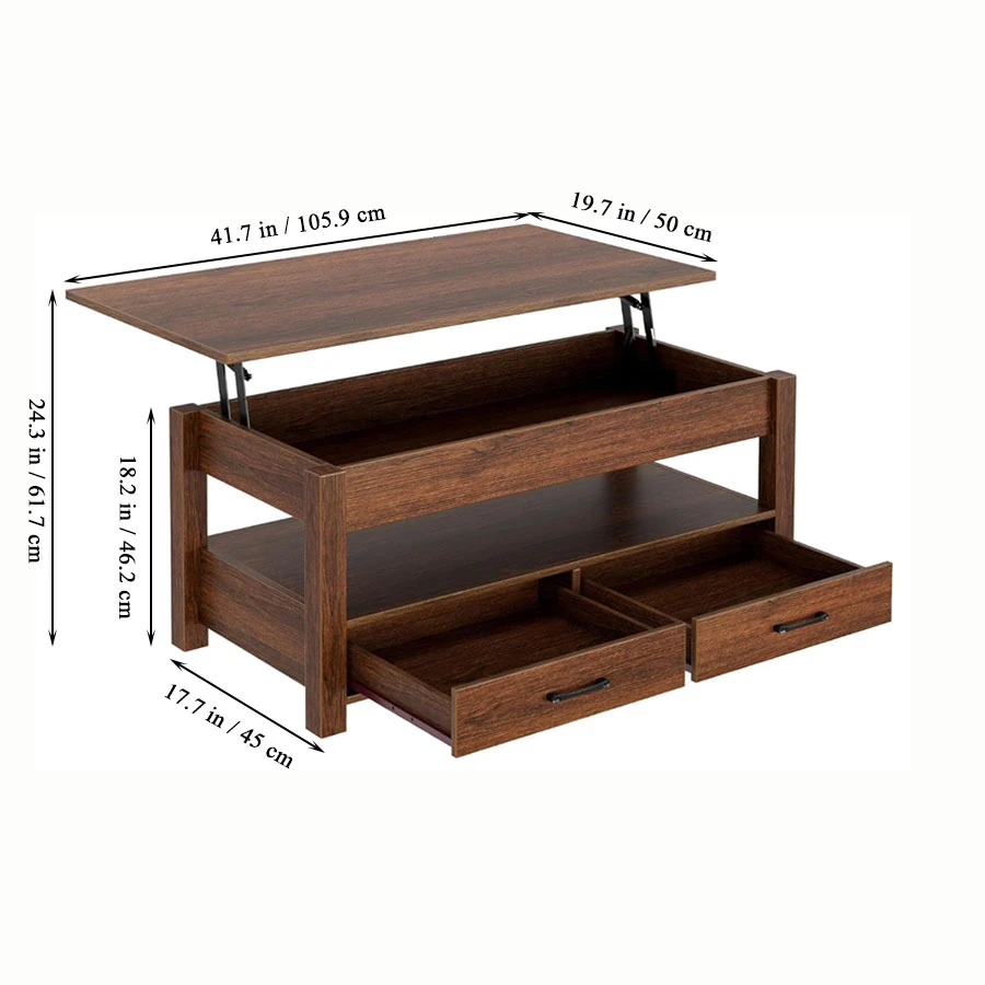 Customed Lift Top Coffee Table with Drawers and Hidden Compartment