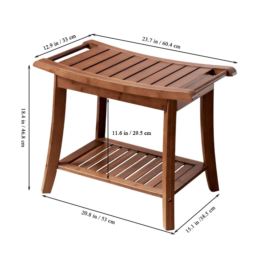 Wholesale Bamboo Shower Bench Stool with Storage Shelf for Indoor