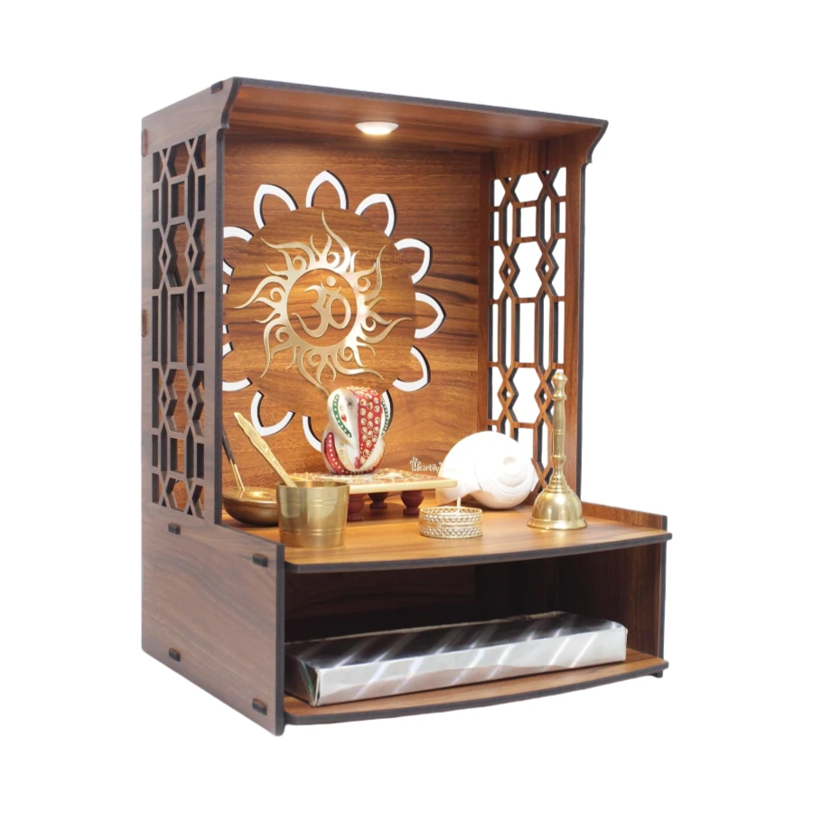Wholesale Wall Mounted Wooden Puja Mandir for Office, Home Puja Temple Stand