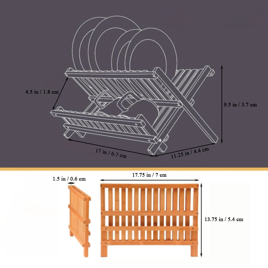 Wholesale 2-Tier Bamboo Dish Drying Rack with Foldable Space-Saving Design