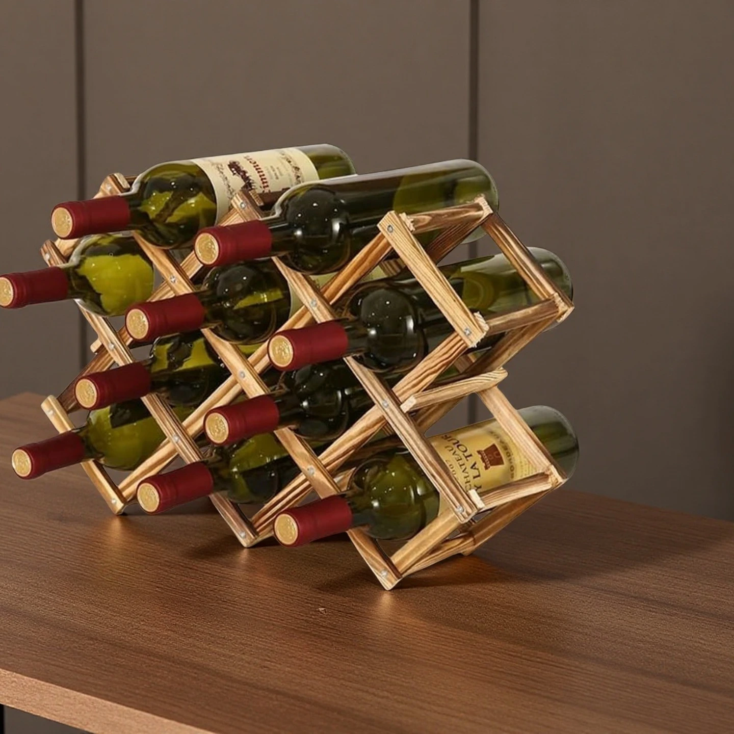 Wholesale Foldable Wooden Wine Rack Organizer Countertop Wine Storage Racks