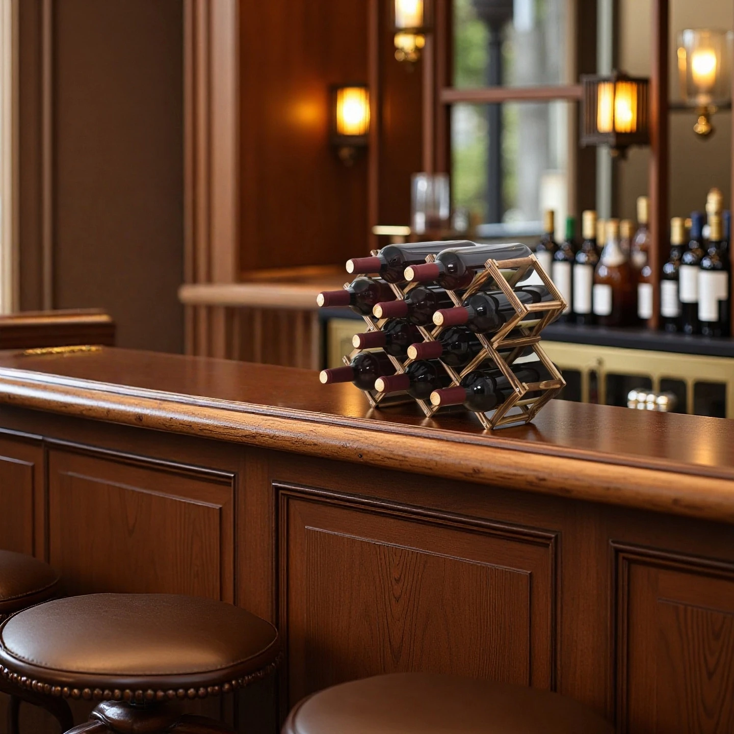 Wholesale Foldable Wooden Wine Rack Organizer Countertop Wine Storage Racks