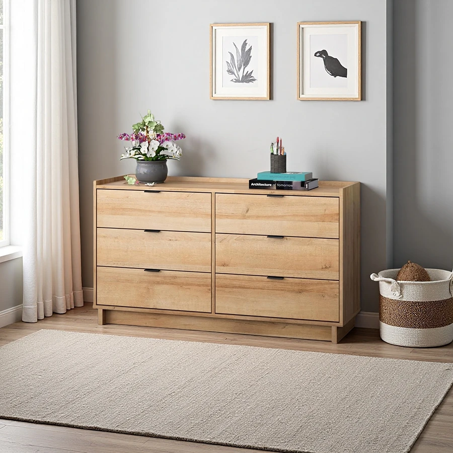 Factory Custom Simply Modern 6-Drawer Double Dresser for Bedroom, Chest of Drawers