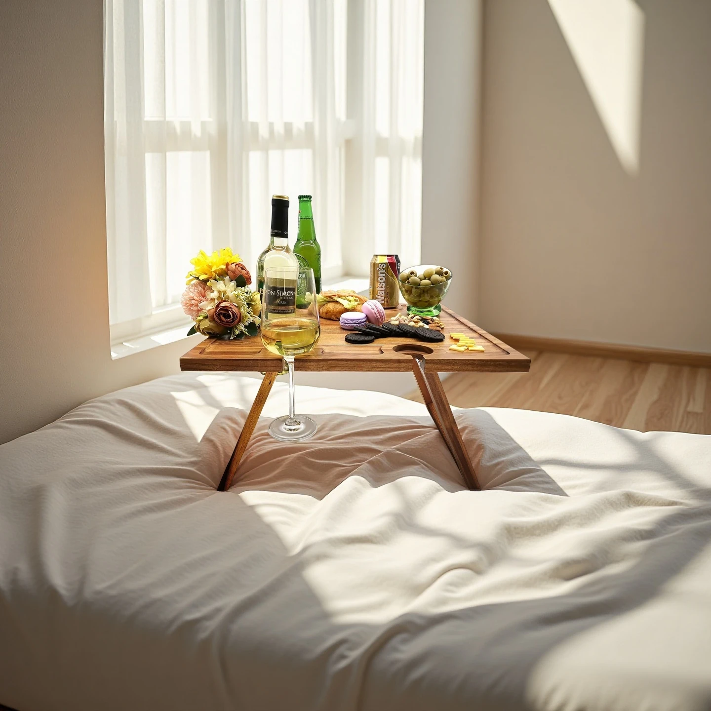 Factory Custom Portable Foldable Larger Wooden Wine Picnic Tray Table