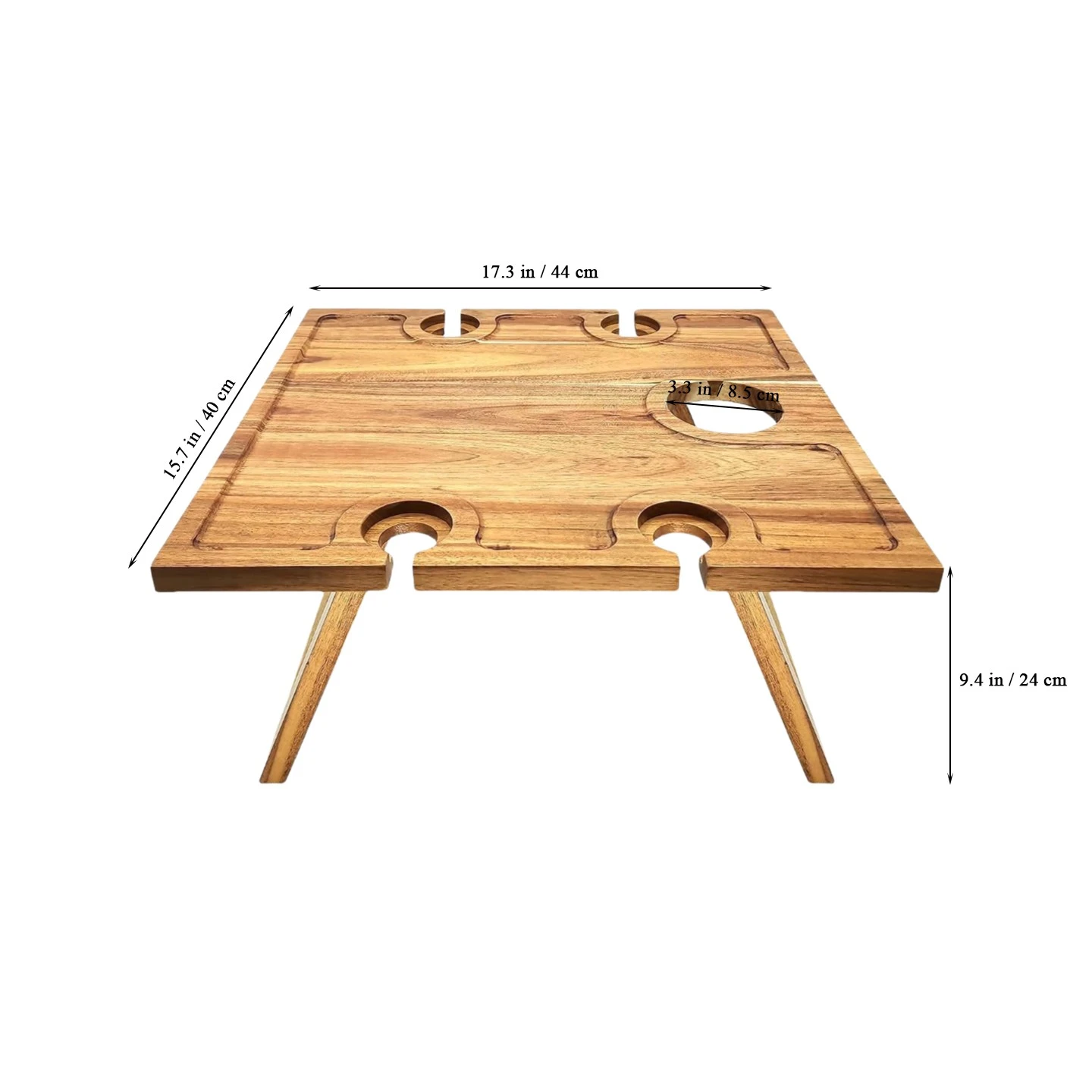 Factory Custom Portable Foldable Larger Wooden Wine Picnic Tray Table