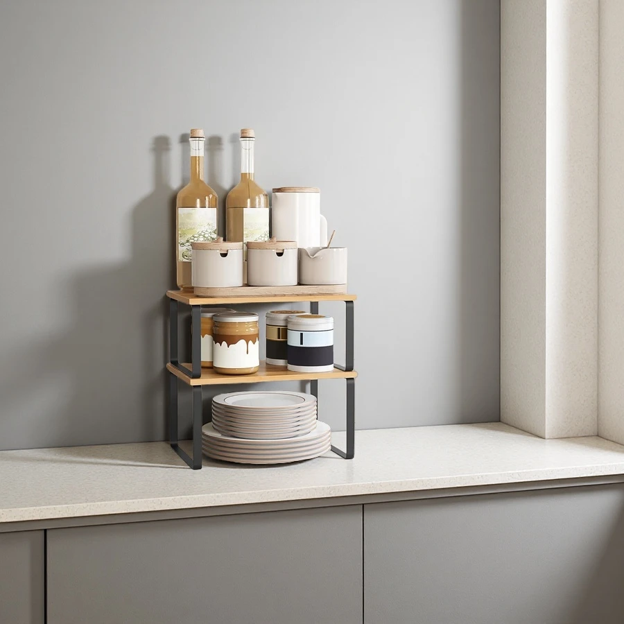 Wholesale Wooden Cabinet Organizer Shelf Set of 2 Kitchen Counter Shelves for Storage