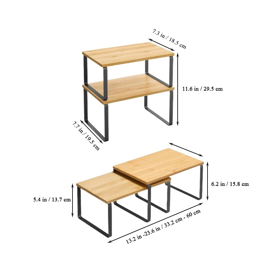 Wholesale Wooden Cabinet Organizer Shelf Set of 2 Kitchen Counter Shelves for Storage