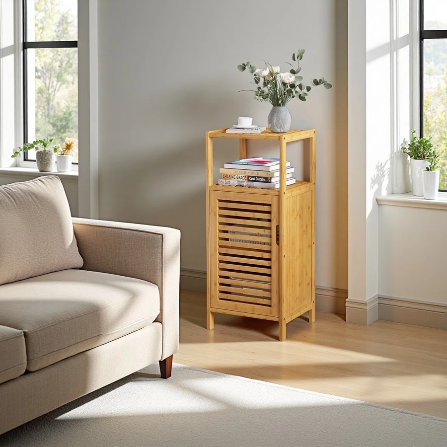Custom Bamboo Freestanding Bathroom Storage Cabinet, Sofa Side Table for Living Room