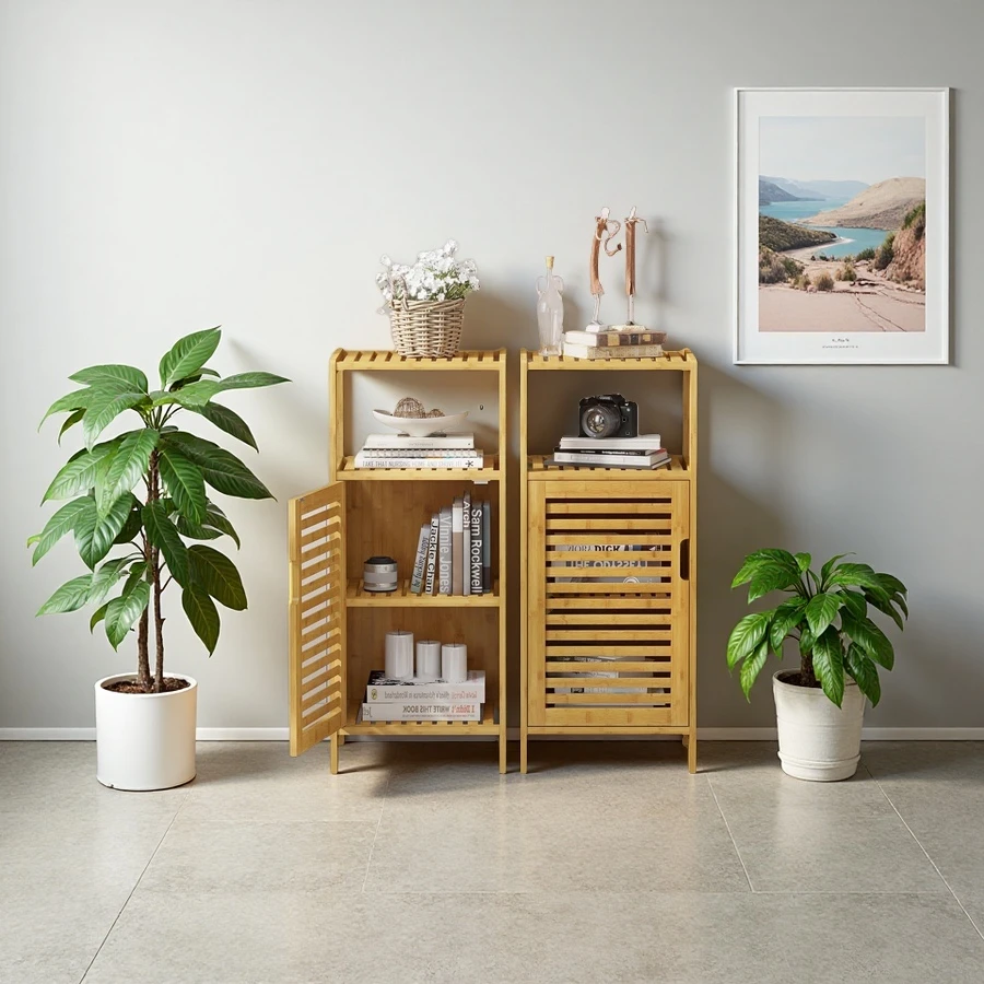 Custom Bamboo Freestanding Bathroom Storage Cabinet, Sofa Side Table for Living Room