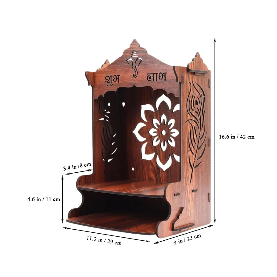 Custom Wooden Pooja Mandir Home Wall Mounted Puja Stand Small Temple for Home and Office