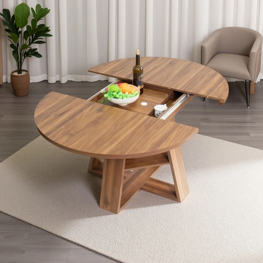 Wholesale Modern Kitchen Extendable Round Wooden Dining Table with Storage Shelf