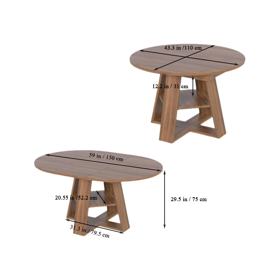 Wholesale Modern Kitchen Extendable Round Wooden Dining Table with Storage Shelf
