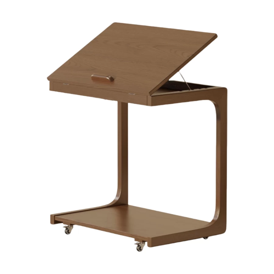 Cina Tavolo da goccia a forma di ginnastica in legno di noce all'ingrosso, tavolo del divano con desktop regolabile e ruote bloccabili produttore