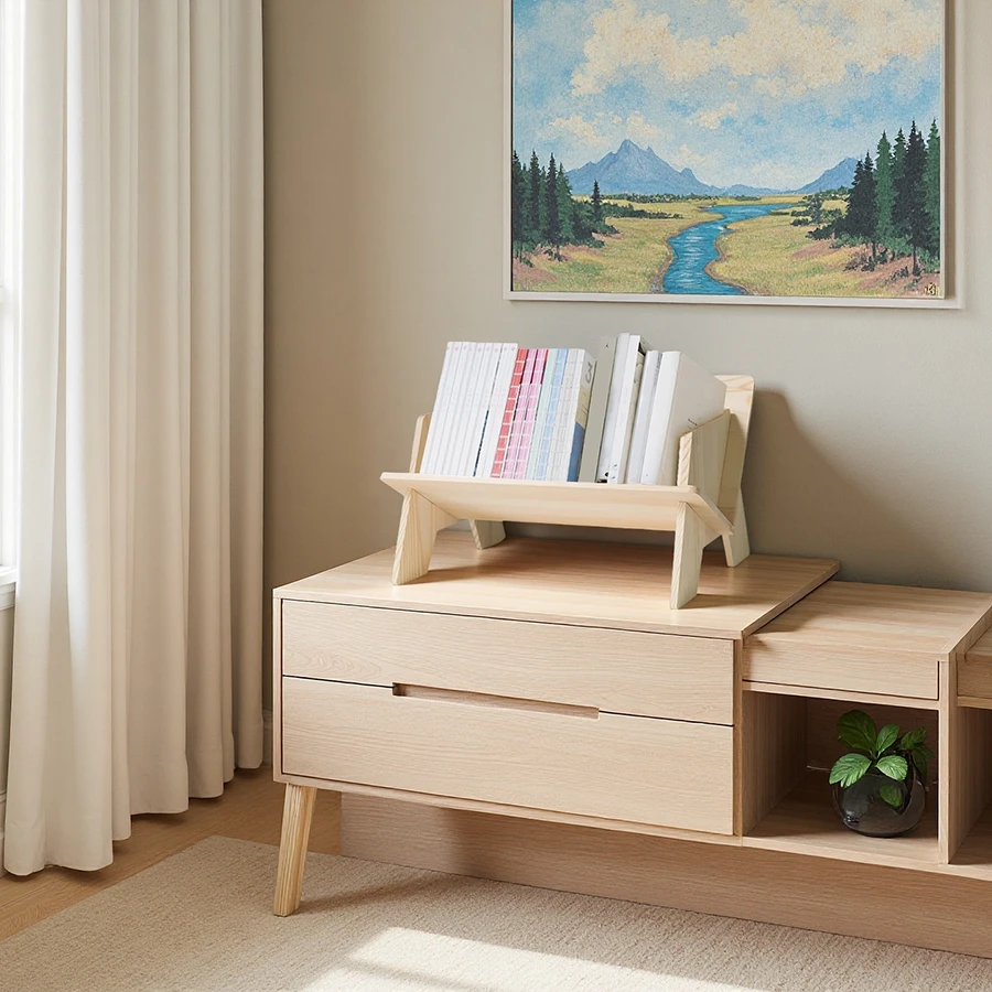 Wholesale Small Wooden Book Rack Desktop Storage Display Organizer Solid Pine Bookshelf