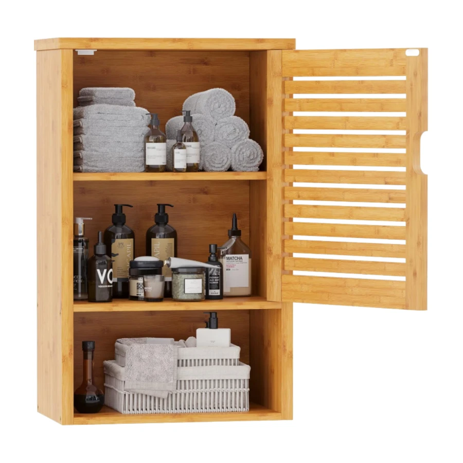 Wholesale Bamboo Wall Mounted Storage Cabinet with Single Door and Adjustable Inner Shelf