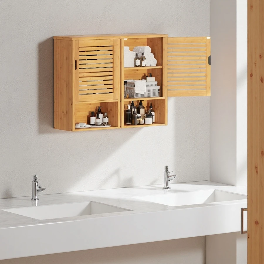 Wholesale Bamboo Wall Mounted Storage Cabinet with Single Door and Adjustable Inner Shelf