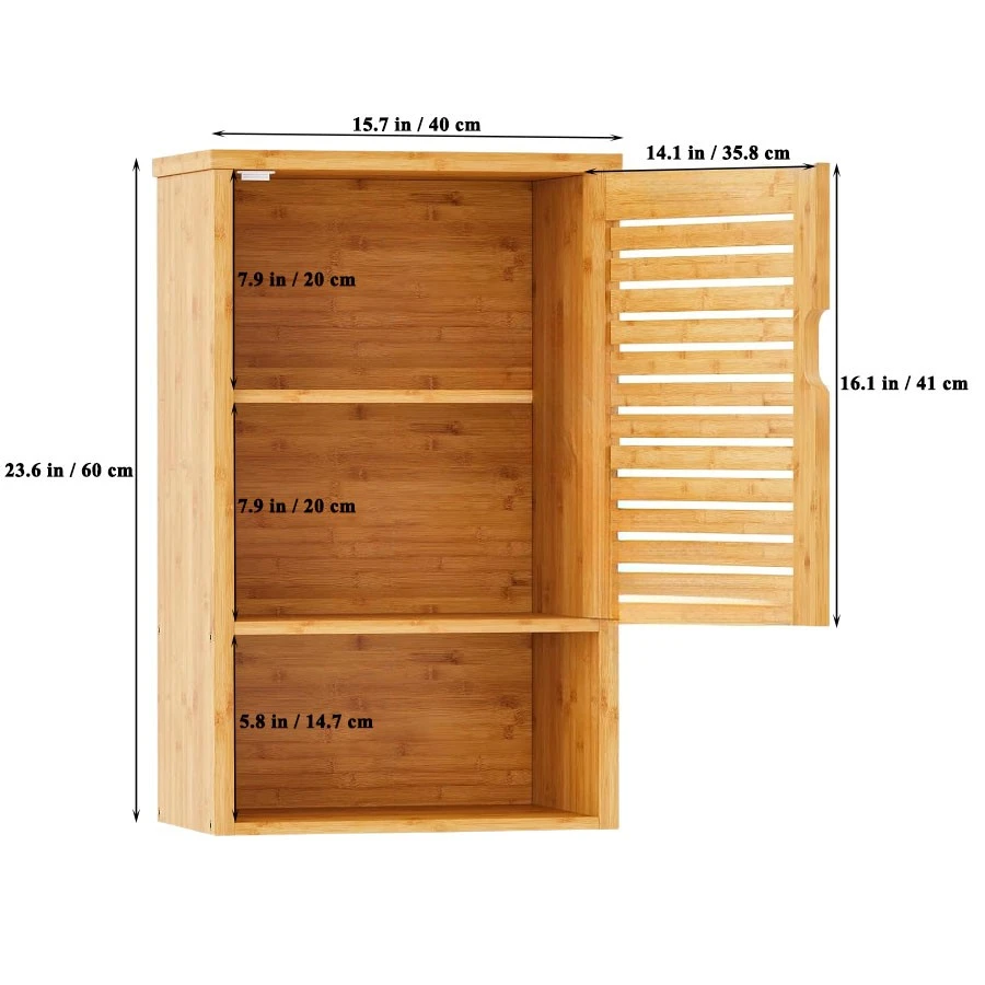 Wholesale Bamboo Wall Mounted Storage Cabinet with Single Door and Adjustable Inner Shelf