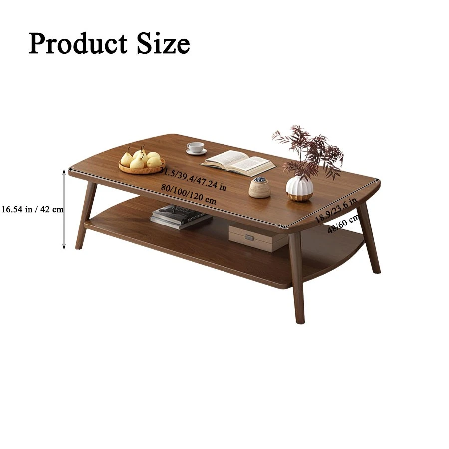 Custom Wooden Coffee Table 2 Tier Center Table with Storage Shelf for Home Use
