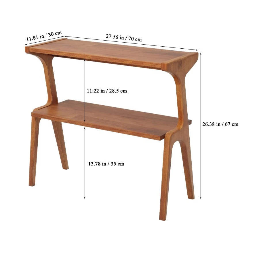 Customized Modern Solid Wood End Table Narrow Sofa Side Table with Storage Shelves