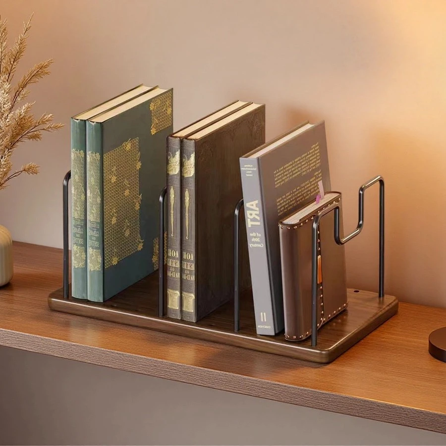 Custom Metal Wood Desktop Organizer Rack Adjustable Bookshelf Magazine Stand