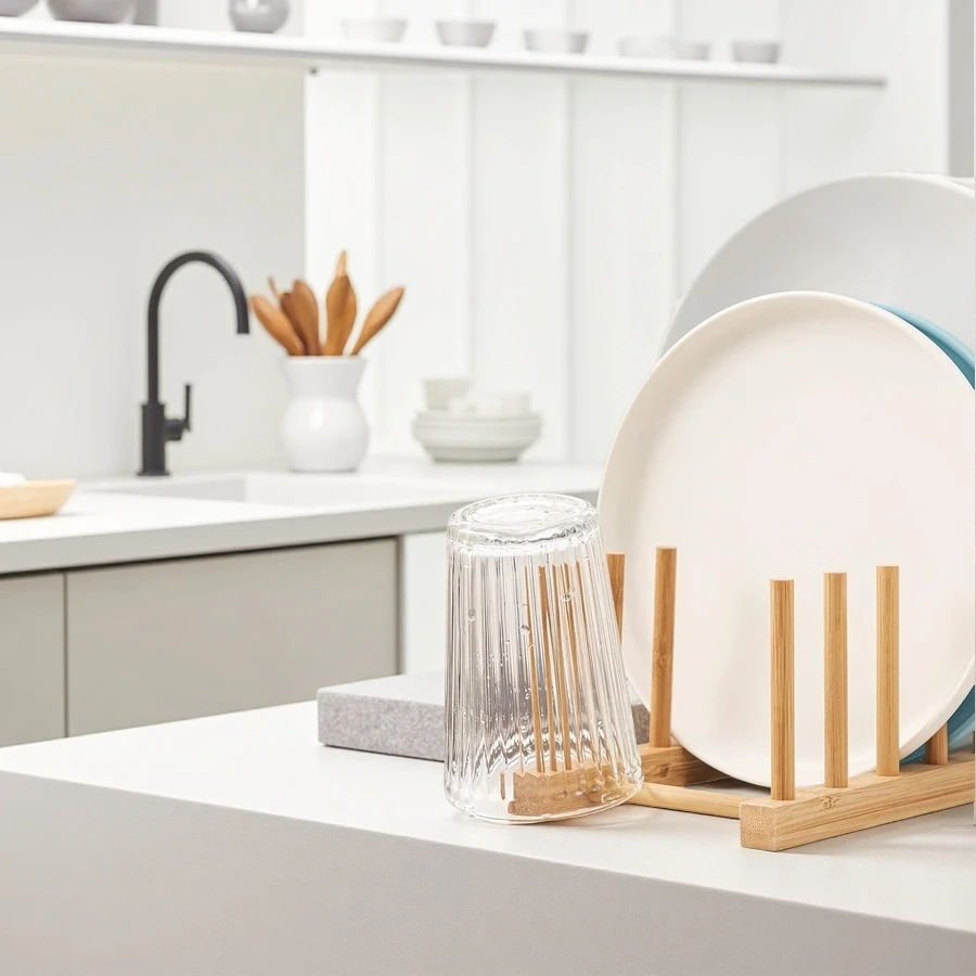 Wholesale Bamboo Storage Holder Dish Plate Bowl Cup Book Cutting Board Drying Rack Drainer Stand